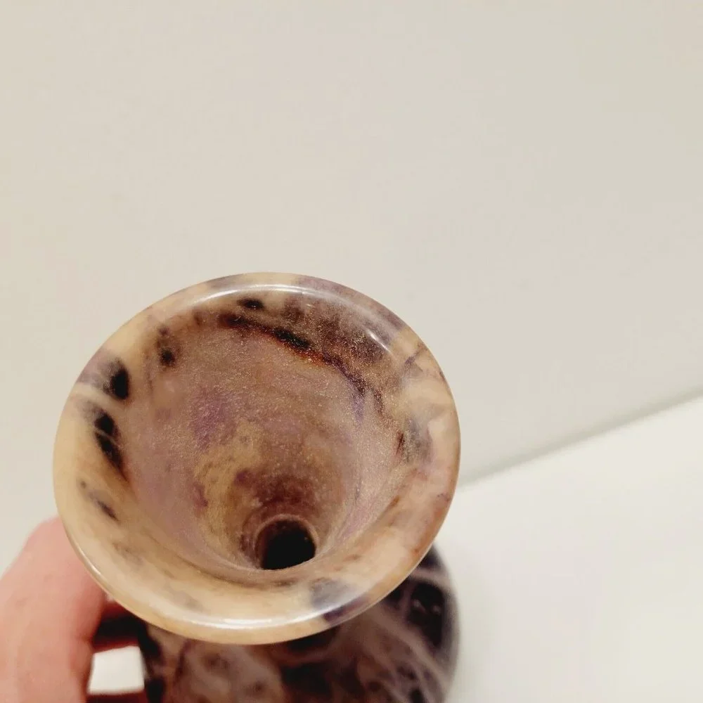 Vintage Pier 1 Imports Multi Purple Whites Swirl Marble Stone Bud Vase